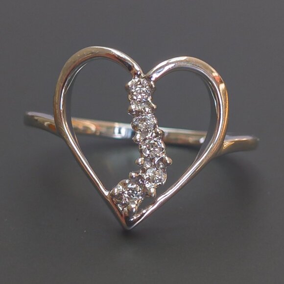 10k White Gold Open Heart Diamond Ring, Size 6.75 - Picture 5 of 16